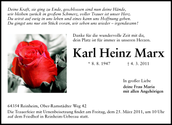 Traueranzeige von Karl Heinz Marx von Echo-Zeitungen (Gesamtausgabe)