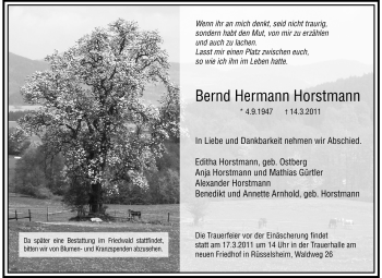 Traueranzeige von Bernd Hermann Horstmann von Rüsselsheimer Echo, Groß-Gerauer-Echo, Ried Echo