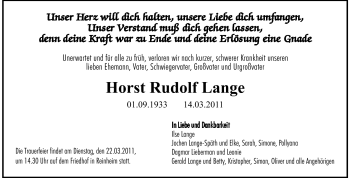 Traueranzeige von Horst Rudolf Lange von Darmstädter Echo, Odenwälder Echo, Rüsselsheimer Echo, Groß-Gerauer-Echo, Ried Echo