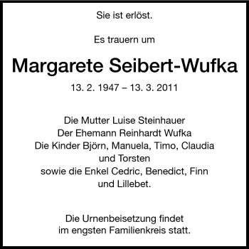 Traueranzeige von Margarete Seifert-Wufka von Darmstädter Echo, Odenwälder Echo, Rüsselsheimer Echo, Groß-Gerauer-Echo, Ried Echo