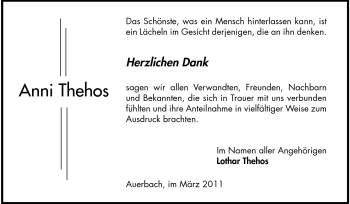 Traueranzeige von Anni Thehos von Echo-Zeitungen (Gesamtausgabe)