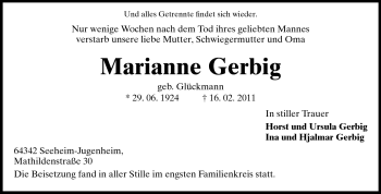 Traueranzeige von Marianne Gerbig von Echo-Zeitungen (Gesamtausgabe)