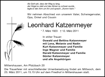 Traueranzeige von Leonhard Katzenmeyer von Starkenburger Echo