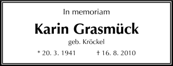 Traueranzeige von Grasmück Karin von Echo-Zeitungen (Gesamtausgabe)