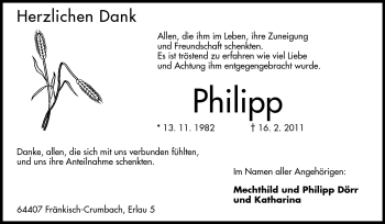 Traueranzeige von Philipp Erich Dörr von Echo-Zeitungen (Gesamtausgabe)