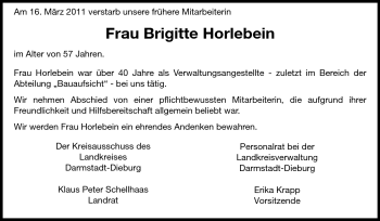 Traueranzeige von Brigitte Horlebein von Echo-Zeitungen (Gesamtausgabe)