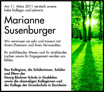 Traueranzeige von Marianne Susenburger von Rüsselsheimer Echo, Groß-Gerauer-Echo, Ried Echo
