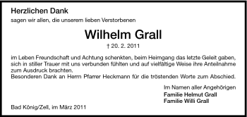 Traueranzeige von Wilhelm Grall von Odenwälder Echo