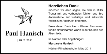 Traueranzeige von Paul Hanisch von Odenwälder Echo