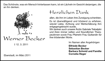 Traueranzeige von Werner Becker von Darmstädter Echo, Odenwälder Echo, Rüsselsheimer Echo, Groß-Gerauer-Echo, Ried Echo