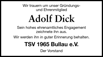 Traueranzeige von Adolf Dick von Odenwälder Echo