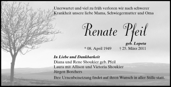 Traueranzeige von Renate Pfeil von Darmstädter Echo, Odenwälder Echo, Rüsselsheimer Echo, Groß-Gerauer-Echo, Ried Echo