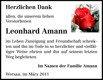 Traueranzeige von Leonhard Amann von Echo-Zeitungen (Gesamtausgabe)