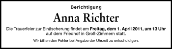 Traueranzeige von Anna Richter von Echo-Zeitungen (Gesamtausgabe)