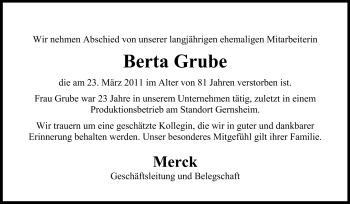 Traueranzeige von Berta Grube von Rüsselsheimer Echo, Groß-Gerauer-Echo, Ried Echo