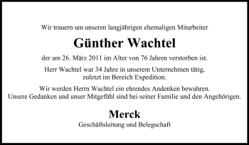 Traueranzeige von Günther Wachtel von Echo-Zeitungen (Gesamtausgabe)