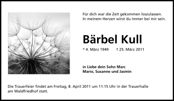 Traueranzeige von Bärbel Kull von Echo-Zeitungen (Gesamtausgabe)