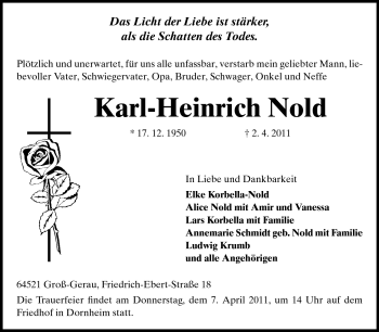 Traueranzeige von Karl-Heinrich Nold von Rüsselsheimer Echo, Groß-Gerauer-Echo, Ried Echo