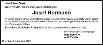 Traueranzeige von Josef Hermann von Odenwälder Echo
