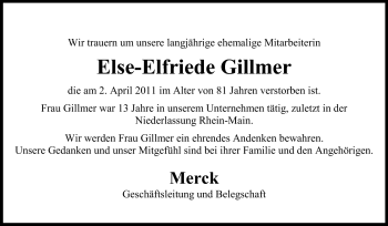 Traueranzeige von Else-Elfriede Gillmer von Echo-Zeitungen (Gesamtausgabe)