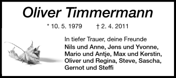 Traueranzeige von Oliver Timmermann von Darmstädter Echo, Odenwälder Echo, Rüsselsheimer Echo, Groß-Gerauer-Echo, Ried Echo