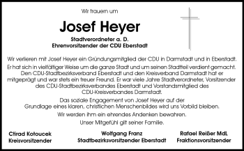 Traueranzeige von Josef Heyer von Echo-Zeitungen (Gesamtausgabe)