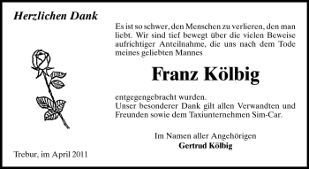 Traueranzeige von Franz Kölbig von Rüsselsheimer Echo, Groß-Gerauer-Echo, Ried Echo