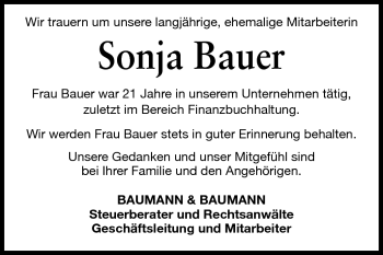 Traueranzeige von Sonja Bauer von Echo-Zeitungen (Gesamtausgabe)