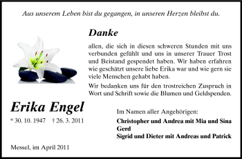 Traueranzeige von Erika Engel von Darmstädter Echo, Odenwälder Echo, Rüsselsheimer Echo, Groß-Gerauer-Echo, Ried Echo