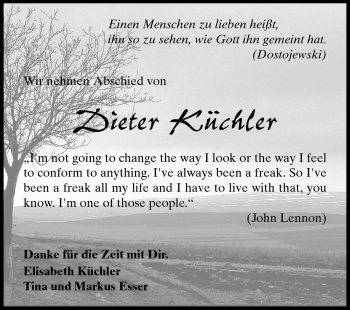 Traueranzeige von Dieter Küchler von Odenwälder Echo