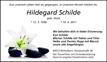 Traueranzeige von Hildegard Schilde von Rüsselsheimer Echo, Groß-Gerauer-Echo, Ried Echo