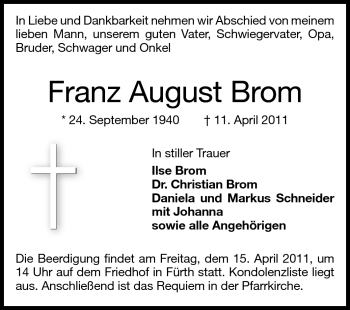 Traueranzeige von Franz August Brom von Starkenburger Echo