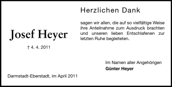 Traueranzeige von Josef Heyer von Echo-Zeitungen (Gesamtausgabe)