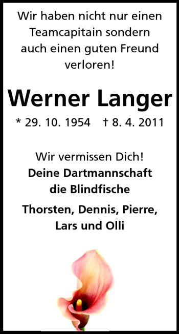 Traueranzeige von Werner Langer von Rüsselsheimer Echo, Groß-Gerauer-Echo, Ried Echo