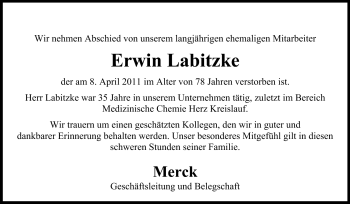 Traueranzeige von Erwin Labitzke von Echo-Zeitungen (Gesamtausgabe)