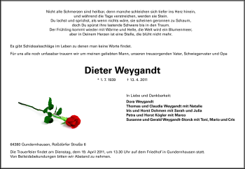 Traueranzeige von Dieter Weygandt von Echo-Zeitungen (Gesamtausgabe)