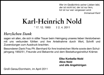 Traueranzeige von Karl-Heinrich Nold von Rüsselsheimer Echo, Groß-Gerauer-Echo, Ried Echo
