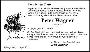 Traueranzeige von Peter Wagner von Echo-Zeitungen (Gesamtausgabe)