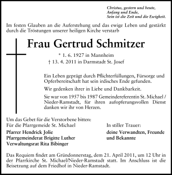 Traueranzeige von Gertrud Schmitzer von Echo-Zeitungen (Gesamtausgabe)