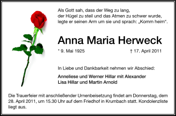 Traueranzeige von Anna Maria Herweck von Starkenburger Echo