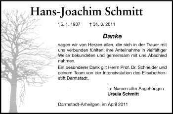 Traueranzeige von Hans-Joachim Schmitt von Echo-Zeitungen (Gesamtausgabe)