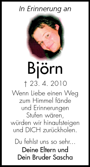 Traueranzeige von Björn Speckhardt von Echo-Zeitungen (Gesamtausgabe)