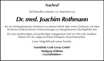 Traueranzeige von Joachim Rothmann von Darmstädter Echo, Odenwälder Echo, Rüsselsheimer Echo, Groß-Gerauer-Echo, Ried Echo