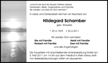 Traueranzeige von Hildegard Schamber von Rüsselsheimer Echo, Groß-Gerauer-Echo, Ried Echo