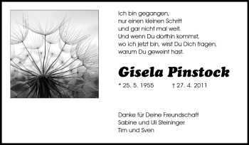 Traueranzeige von Gisela Pinstock von Echo-Zeitungen (Gesamtausgabe)