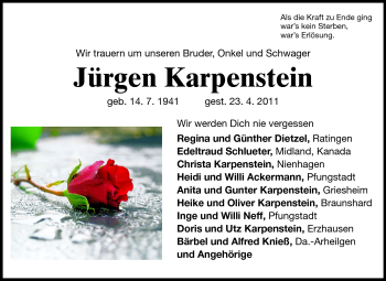 Traueranzeige von Jürgen Karpenstein von Echo-Zeitungen (Gesamtausgabe)