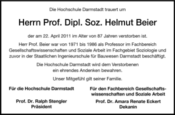 Traueranzeige von Helmut Beier von Darmstädter Echo, Odenwälder Echo, Rüsselsheimer Echo, Groß-Gerauer-Echo, Ried Echo
