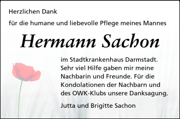 Traueranzeige von Hermann Sachon von Echo-Zeitungen (Gesamtausgabe)