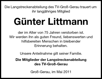 Traueranzeige von Günter Littmann von Rüsselsheimer Echo, Groß-Gerauer-Echo, Ried Echo