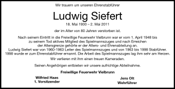 Traueranzeige von Ludwig Siefert von Odenwälder Echo